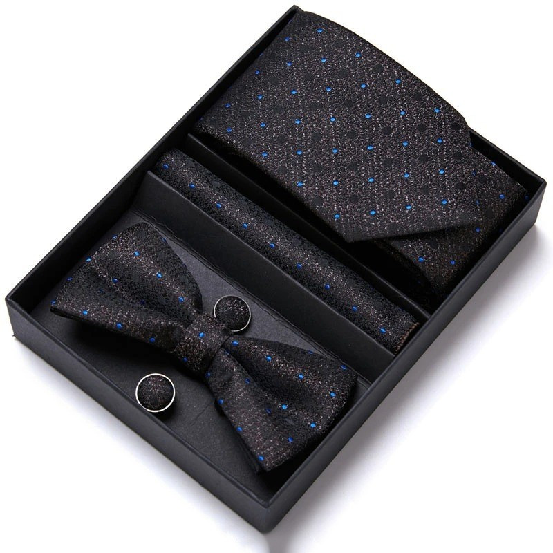 Set Kravata Kai | Motýlek | Manžetové knoflíčky | Kapesníček černá