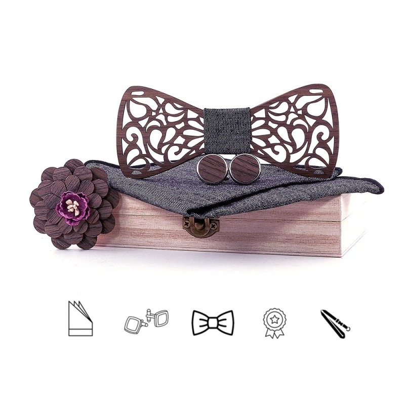 SET Dřevěný motýlek George Tmavě Šedý