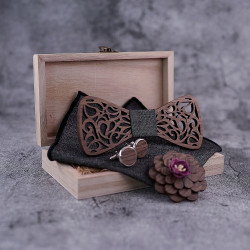 SET Dřevěný motýlek George Tmavě Šedý