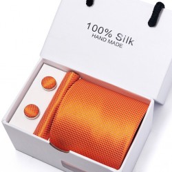 Luxusní Kravata Orange| Manžetové knoflíčky | Kapesníček