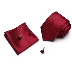 Lesklá Červená Kravata Raily | Manžetové knoflíčky | Kapesníček