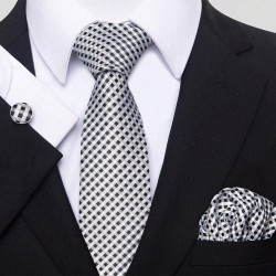 Kravata Černobílá Whitney| Manžetové knoflíčky | Kapesníček