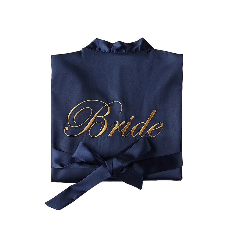 Saténový dámský župan pro nevěstu tmavě modrý - Bride