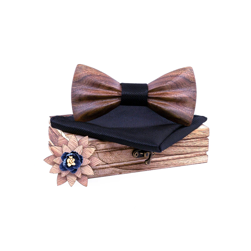 SET Dřevěný motýlek 3D Černý