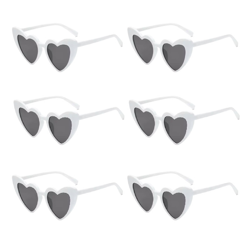 SET Bílé svatební brýle srdce 6 ks