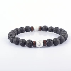 Náramek z kamenů láva & magnezit & dřevo