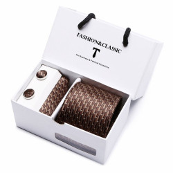 Luxusní Kravata Hnědá Bolt | Manžetové knoflíčky | Kapesníček