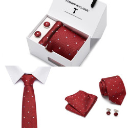 Červená Kravata Remi | Manžetové knoflíčky | Kapesníček