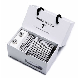 Kravata Černobílá Whitney| Manžetové knoflíčky | Kapesníček