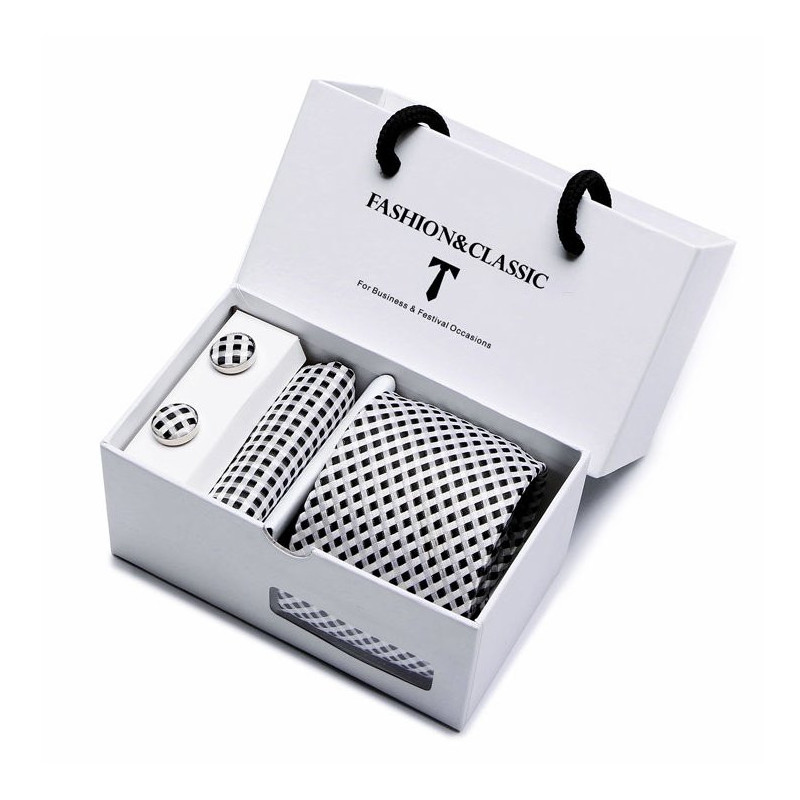 Kravata Černobílá Whitney| Manžetové knoflíčky | Kapesníček