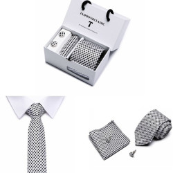 Kravata Černobílá Whitney| Manžetové knoflíčky | Kapesníček