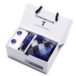 Kravata Bílomodrá Blues| Manžetové knoflíčky | Kapesníček