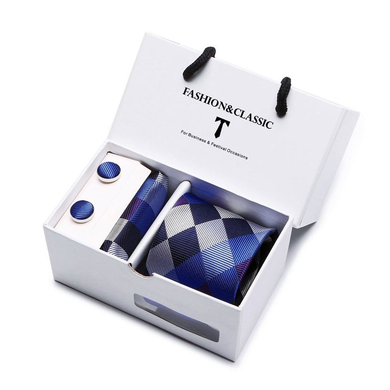 Kravata Bílomodrá Blues| Manžetové knoflíčky | Kapesníček