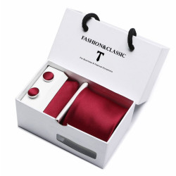 Lesklá Červená Kravata Raily | Manžetové knoflíčky | Kapesníček