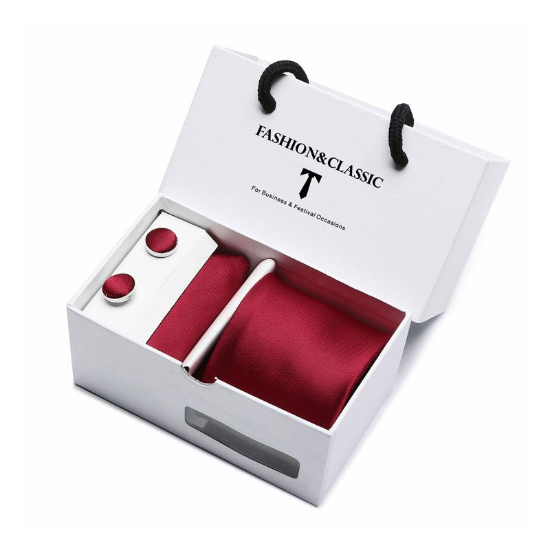 Lesklá Červená Kravata Raily | Manžetové knoflíčky | Kapesníček