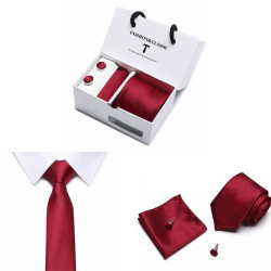 Lesklá Červená Kravata Raily | Manžetové knoflíčky | Kapesníček