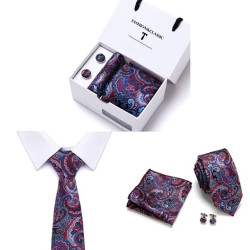 Luxusní Kravata Modročervená Raul | Manžetové knoflíčky | Kapesníček