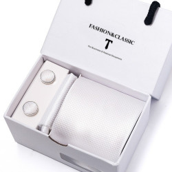 Luxusní Kravata Svatební Bílá| Manžetové knoflíčky | Kapesníček