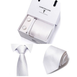 Luxusní Kravata Svatební Bílá| Manžetové knoflíčky | Kapesníček