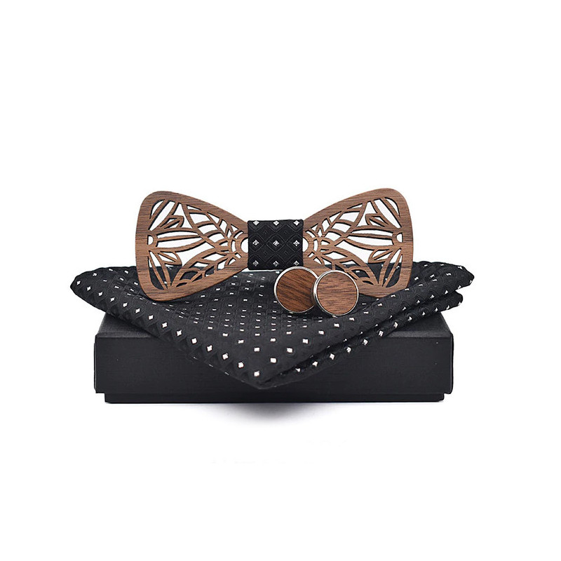 SET Dřevěný vyřezávaný motýlek Klasik Černý