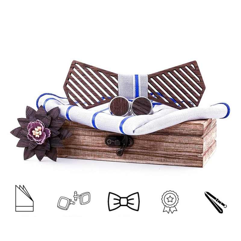 SET Dřevěný motýlek mřížky stříbrný